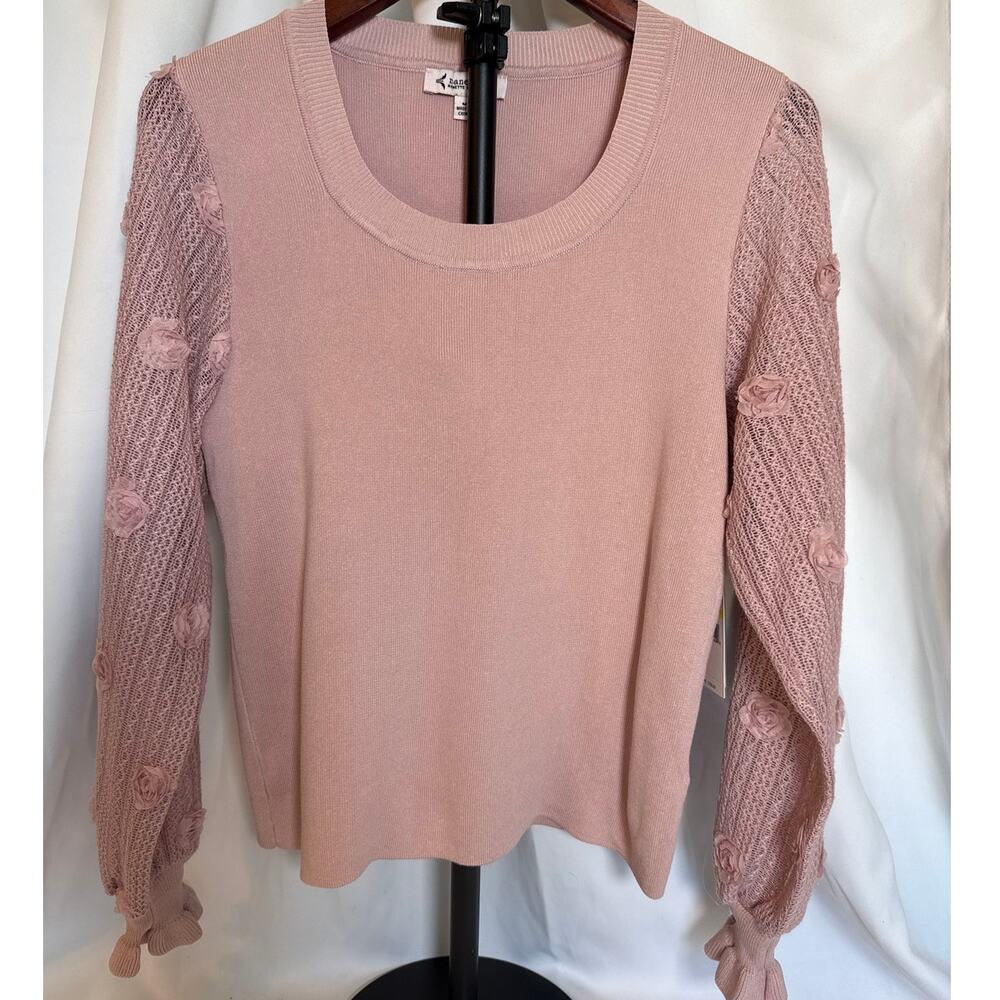 Nanette Lepore Blush Sweater with Lace Floral Sleeves – Size Medium – NWT